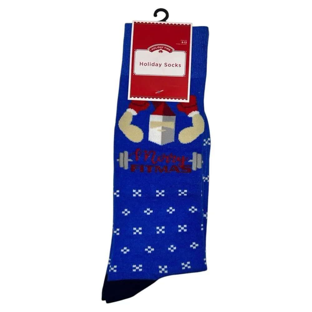 Holiday Time Men's Crew Socks Merry Fitmas Size 6-12